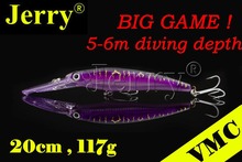 Jerry 1pc minnow 20cm 117g big game wahoo shark killer VMC hook deep diver floating jerkbait hard lure plug fishing bait pink