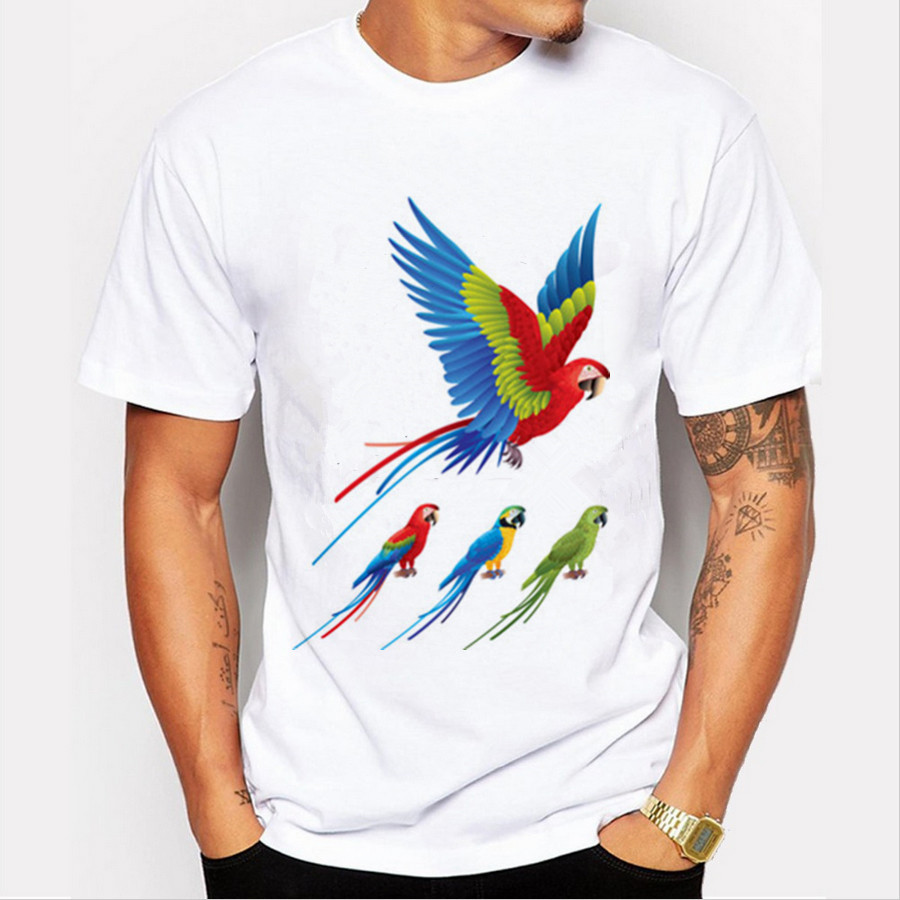 2016 Men T-shirt Fashion Novelty Colored Bird 21 Colors Prints Short Sleeved Round Neck Man Cotton Top Shirt YH-M-32