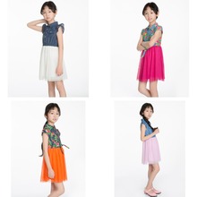 Denim Girls Dresses Summer 2016 Print Kids Princess Dress Tulle Blouses for Girls kids Clothes Children Toddler Girl Clothing