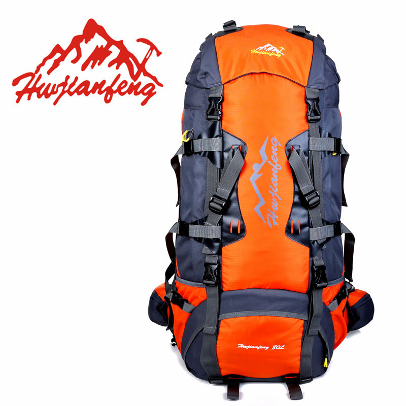 HuWaiJianFeng Outdoor Male Female Bag Large Capacity Multifunction Shoulders Sports Travel Hiking Mountain Nylon Backpack 80L