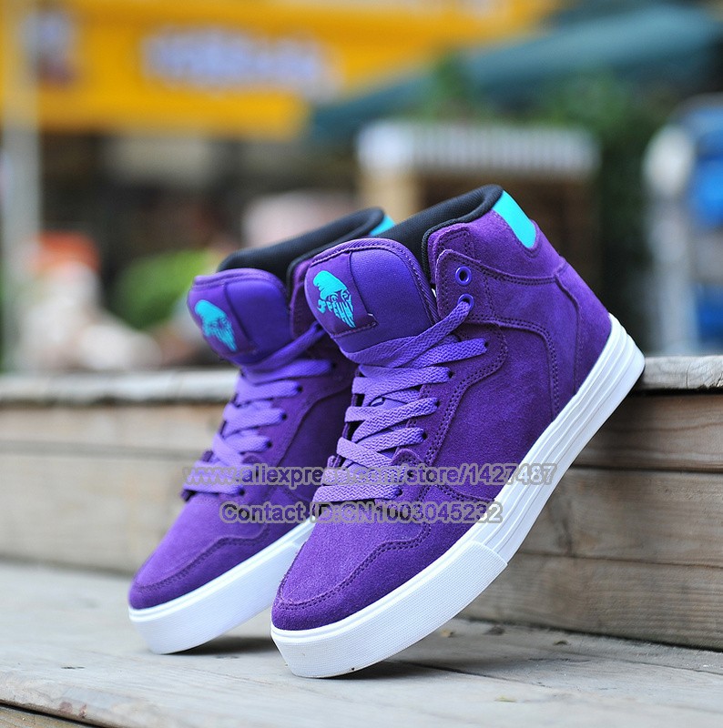 Wholesale Justin Bieber Skytop Chad Muska Purple Full Grain Leather Suede High Top Style Skate Shoes_6