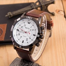 New Arrival 2014 Brand Quartz Men Sports watch military Casual Watches students Wristwatch Dropship leather Band Clock Hours