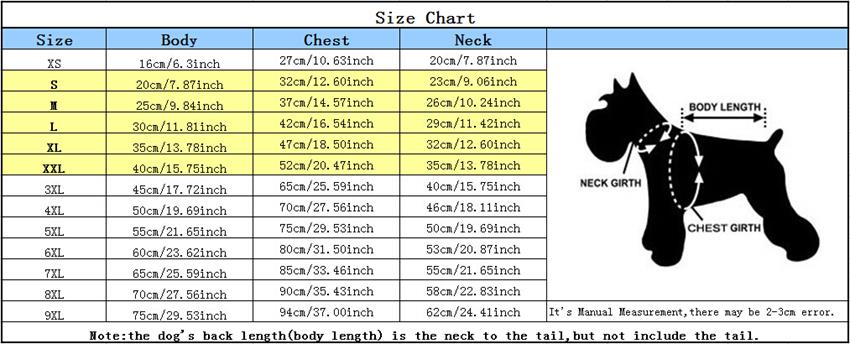 YOUPAI Size chart