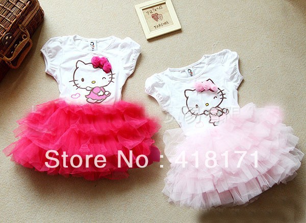 Cute Baby Girls Cartoon Dresses Children's TUTU 1 Piece Dress Kids Tulle Top Dress With 3d Rose Flower Decoration