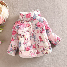 girls warm coat 2015 new baby winter long sleeve flower jacket children cotton padded clothes kids