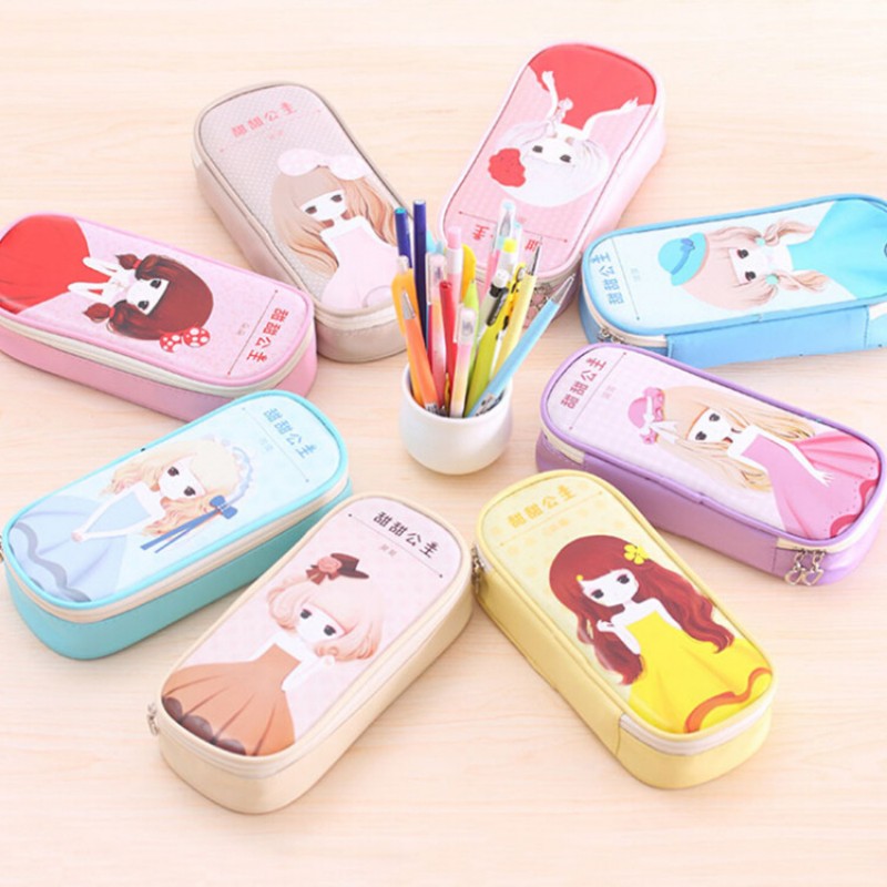kawaii Sweet Princess PU leather pencil bag Cute school pencil case for girls stationery pouch for kids office school supplies