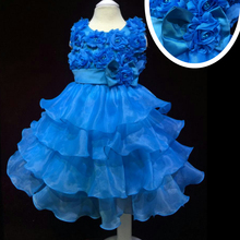 Factory Wholesale 3-8 YRS Girl Party Dress Low Price Flower girl Dresses With Flowers Rose Blue Kids Evening Gown For Child C13