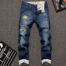Hot Sales Fashion Men Jeans Long Trousers Youth High Quality Pants Pockets Pattern Slim Pocket Stright Zippers Hole Jeans New
