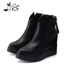 New 2015 Women Tassels Ankle Boots High Heels Winter Warm Zipper Boots Pumps Black Lady Martin Soft Leather Flat With Shoes