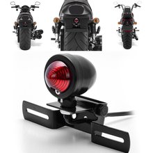 Black 12V Motorcycle Tail Brake Light Red lens With License Plate Holder For Harley Bobber Cafe Racer