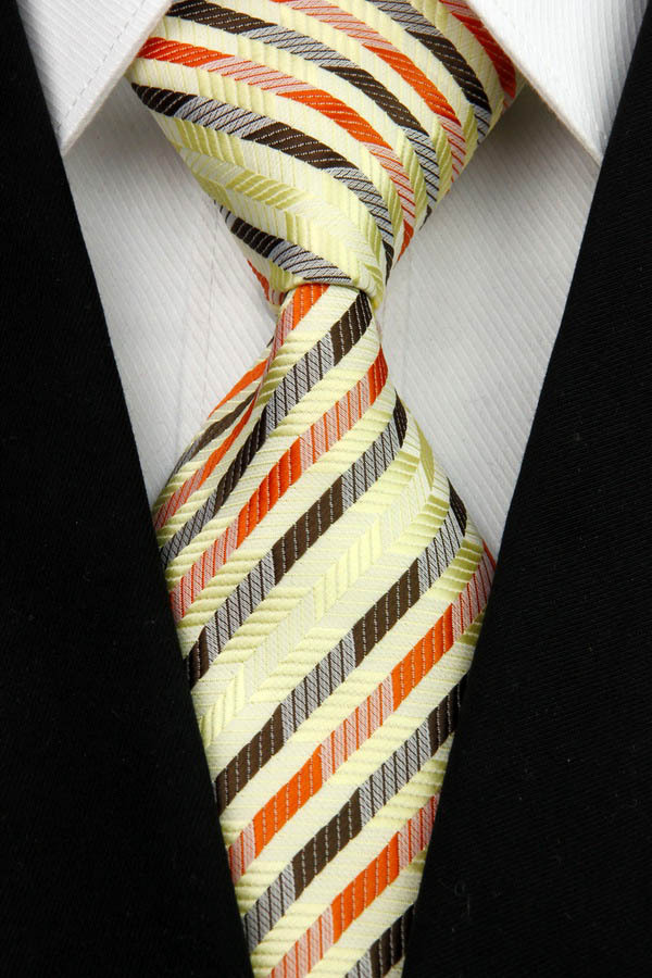 NT0083 Yellow Orange Stripe Multicolor Smooth Jacquard Woven Classic Silk Polyester Man s Business Wedding Tie