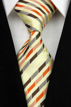 NT0083 Yellow Orange Stripe Multicolor Smooth Jacquard Woven Classic Silk Polyester Man s Business Wedding Tie