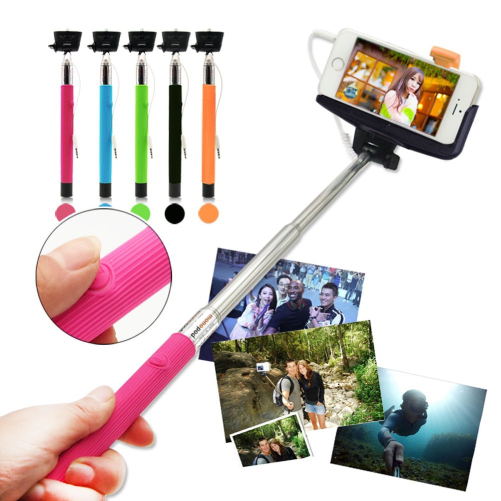 Colors Wired Extendable Selfie Sticks Remote Shutt...