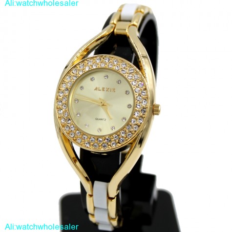 FW819F New Water Resist Gold Tone Dial Women ALEXIS Brand Crystal Bracelet Watch