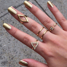 5pcs crystal women knuckle rings female stacking punk ring geometry triangle midi finger tip set charm anelli
