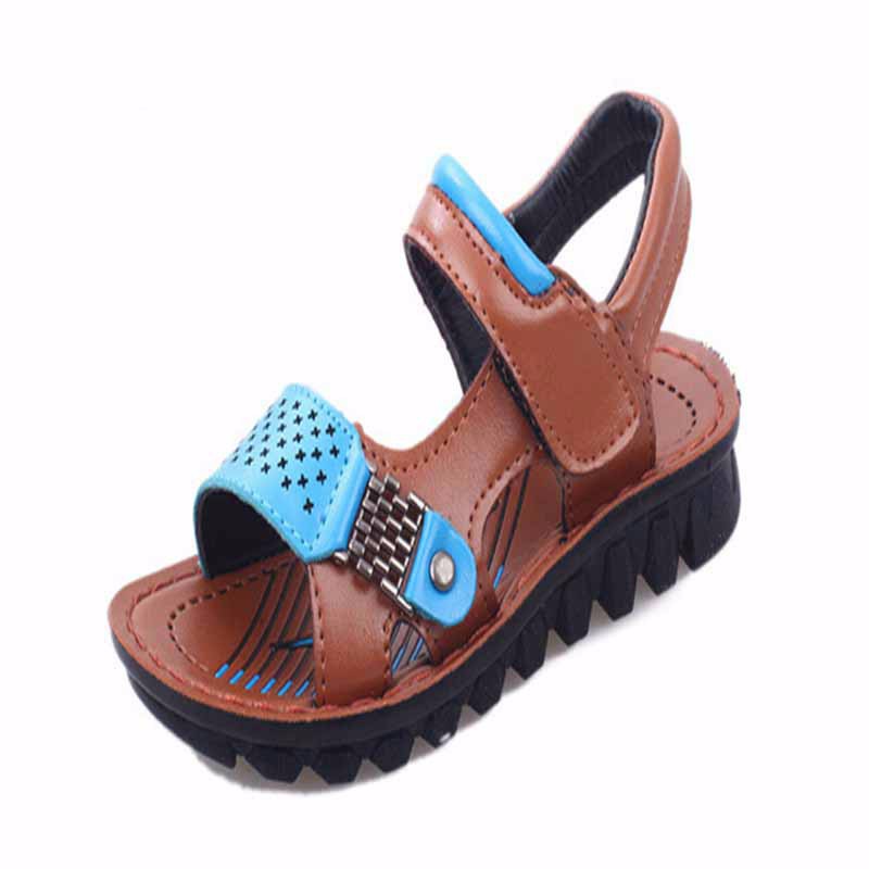  Wholesale 2015 Summer New Fashion 3-12 Years Bright Boys Student Polyurethane Anti-slip Sandals Kids Children Summer Shoes