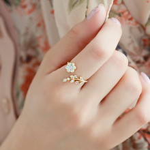 Twisted Midi Finger Champagne Rhinestone Leaves Wishful Opening Ring Flower Accessories Free Shipping