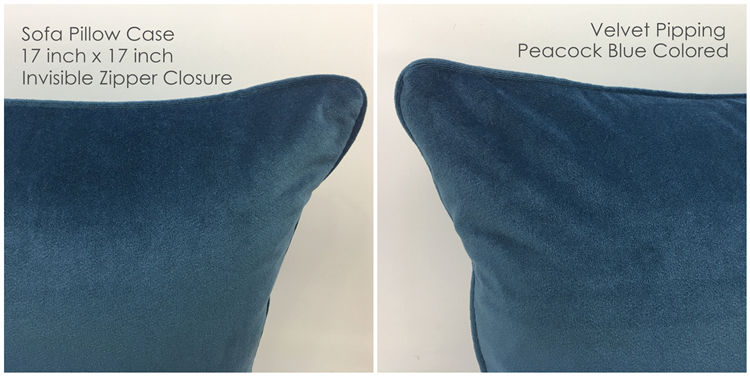 2017 Solid Peacock Blue Dull Velvet Pipping Cushion Cover Soft