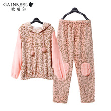 Song Riel winter casual long sleeved flannel pajamas can Waichuan Ms thicker Pyjamas Set shadows butterflies