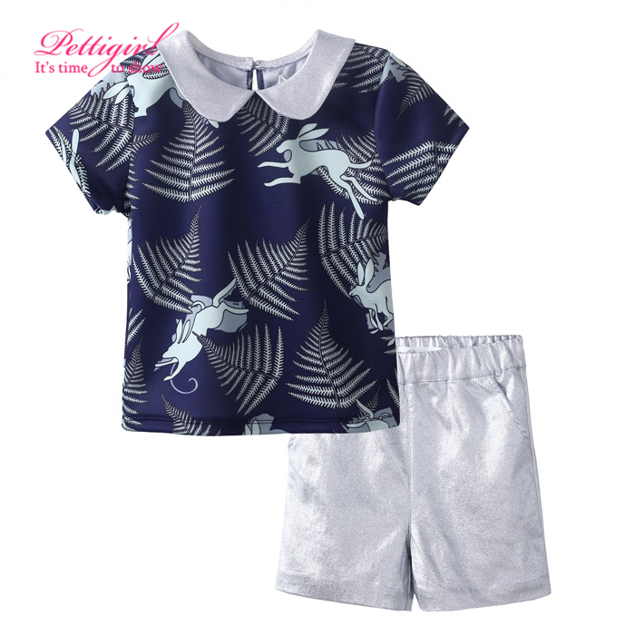 New Design Summer Girl Clothing Set  Print T Shirt And Pink Shorts For Children Suits Fashion Kids Clothes