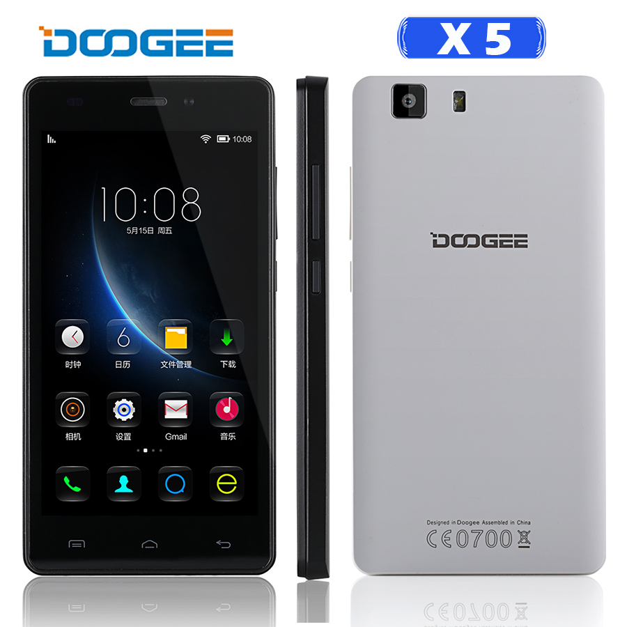  DOOGEE X5 5.0  2.5D IPS HD Android 5.1  MT6580   1280 * 720 1.2  1    8  ROM 3  GPS OTG