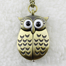 Fashion Retro Unisex Vintage Bronze Slide Smart Owl Pendant Antique Necklace Pocket Watch Gift High Quality