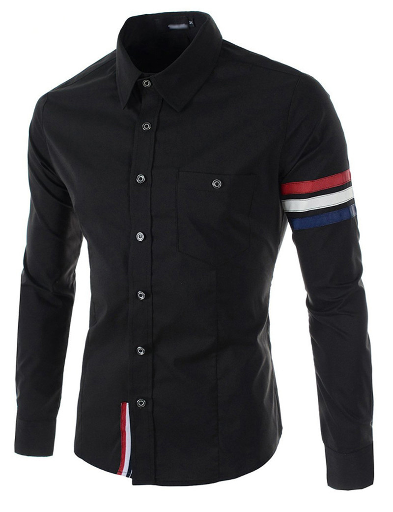 2015 New Fashion Brand Great Stripe Men Shirts Long Sleeve Cotton Slim Fit French Cuff Casual
