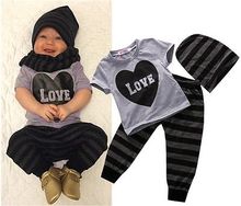 Newborn Baby Boys Clothes LOVE T-shirt Leggings Pants Hat Outfits 3PCS Set Hot Sell