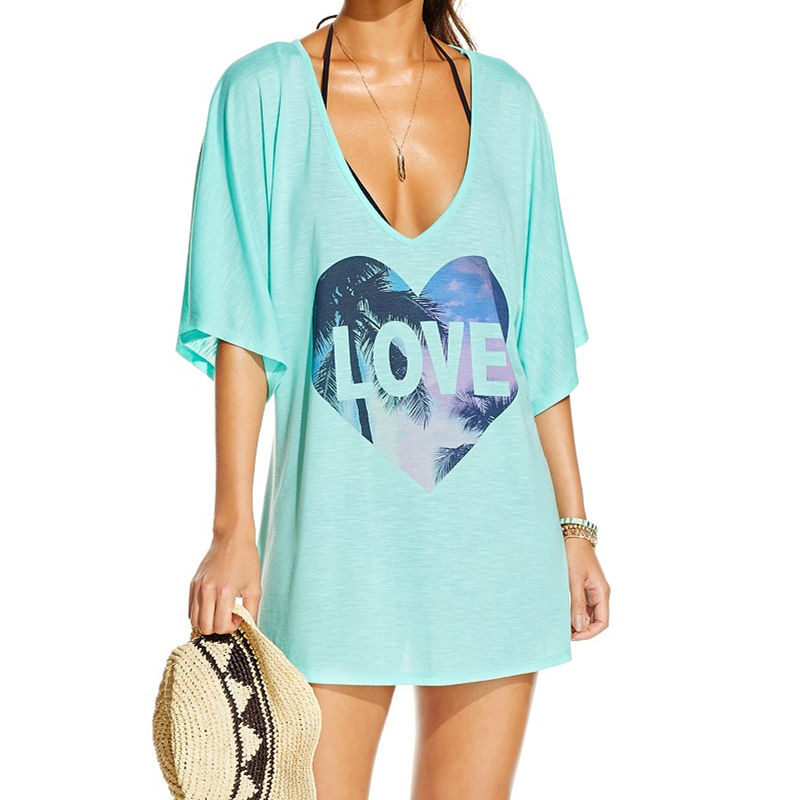 Summer-2016-Beachwear-Women-Loose-Letters-Print-Cotton-Swimwear-Beach-Cover-Up-Casual-Holiday-Blouse-Bathing