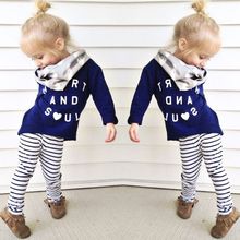 2015 Girls clothes Baby Girl Clothing Set Children Fashion Suit 2PCS Kids Letter Print Top T Shirt +Striped Pants Leggings