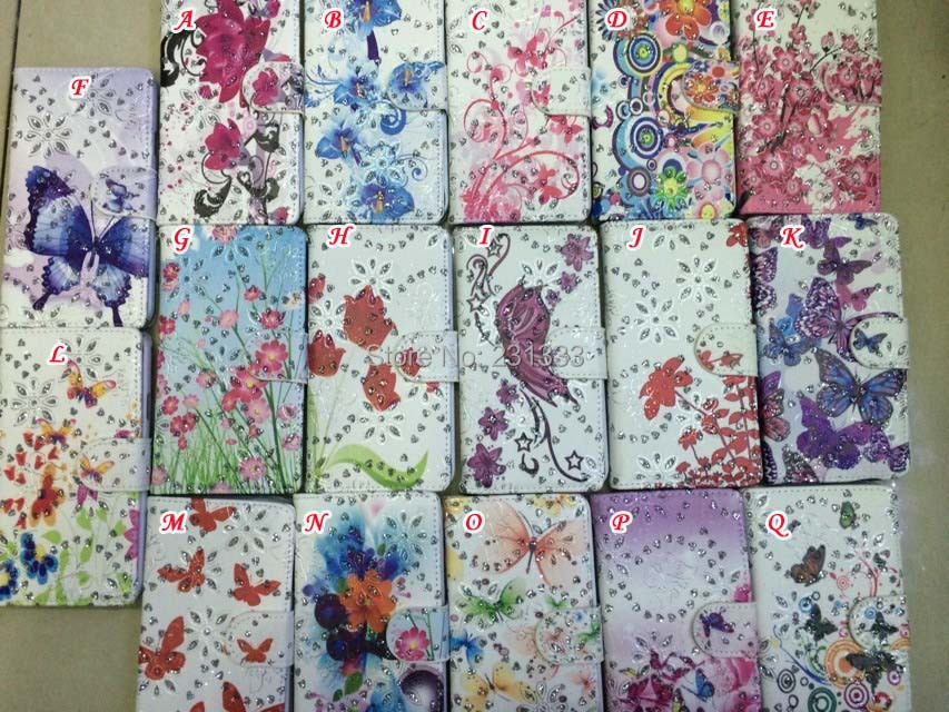 Diamond Flower Butterfly Leather Wallet stand credit card pouch For Samsung Galaxy S5 I9600 SV holder purse holster case 25pcs