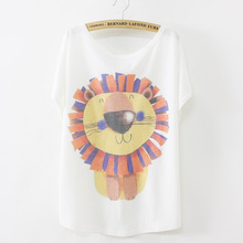 New 2016 Summer Thin Style Fashion Loose Women’s Batwing Short Sleeve O-neck T-shirt Cute Little Sun Lion Print Women T Shirt