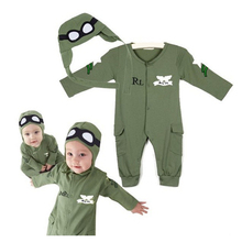 The Pilot Pure Cotton Baby Romper!! High Quality Thin Army Green With Hood Newborn Jumpsuit Infant Suit Baby Outwear For Autumn