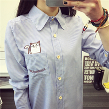 2016 fashion new arrivals women tops double layer blusas femininas knitted long sleeve pockets embroidery cat women’s blouse