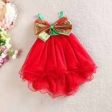 2016 2015 Baby Kids Girls Straps Big Bow Dress Organza Ruffled One Piece Formal Dress 2