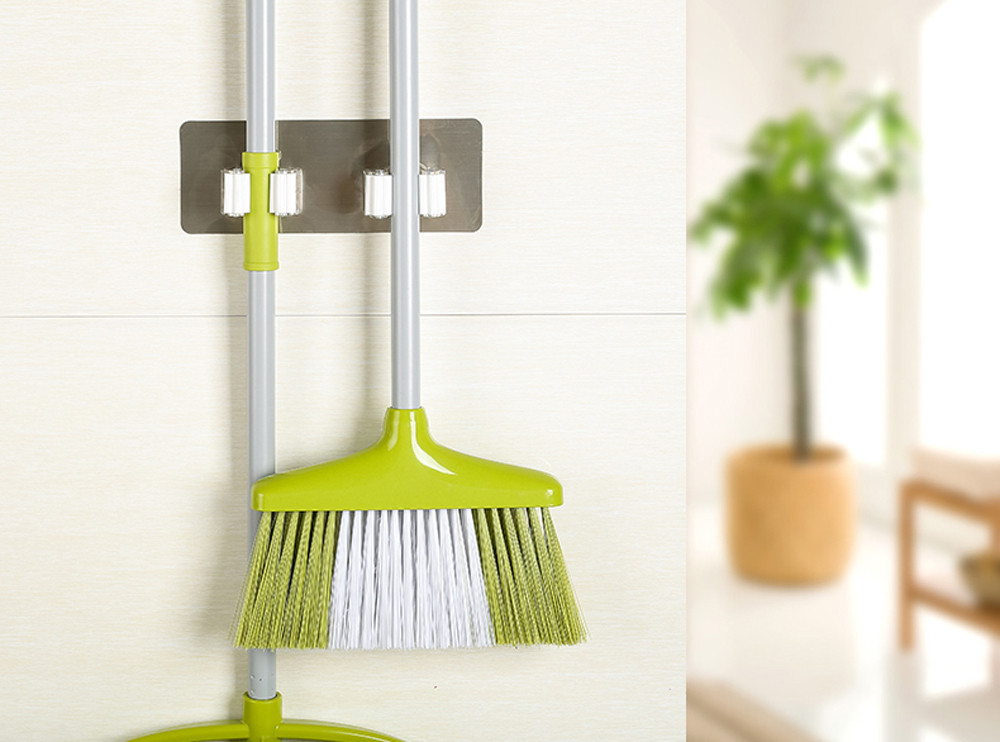Multi-Function Broom Rack Simple Mop and Broom Rack Rubber Clip Wall-Mounted Broom Rack Color : Green Used for Bathroom Kitchen Closet Placement Family Storage