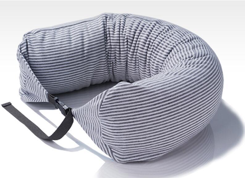 Blue And Pink Stripe Filled Bean Bag Pillow U Shape Column Neck