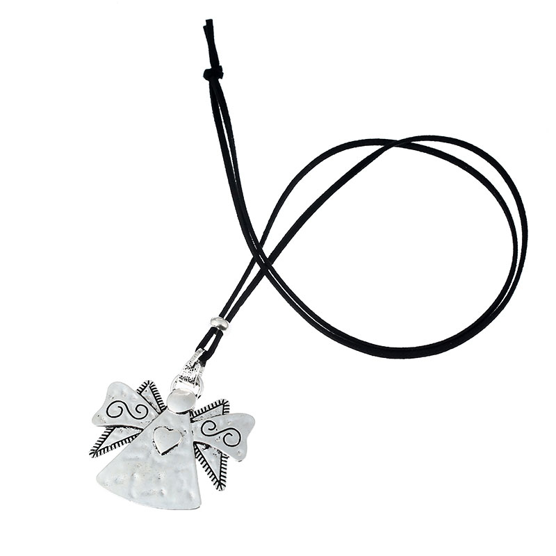 Long Black Suede Necklace With A Huge Statement Wings Pendant Boho Lagenlook