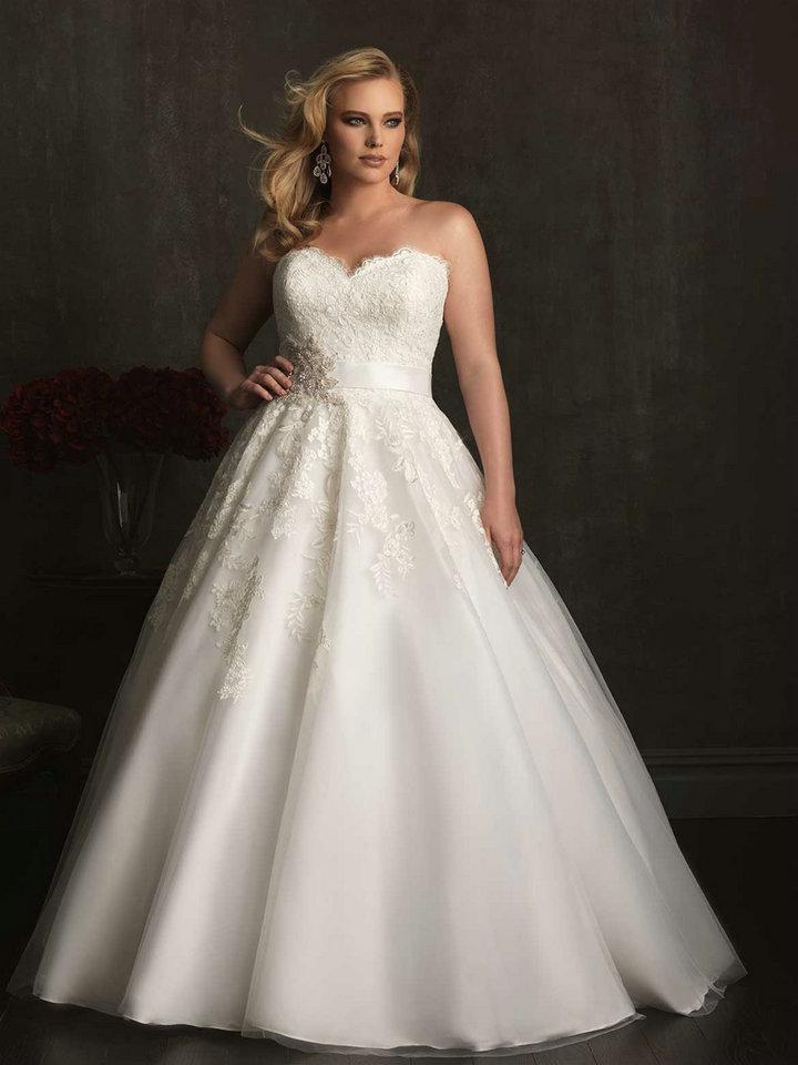2015 Hot Sale Sexy Sweetheart Lace Appliques Ivory Tulle Plus Size Princess Ball Gown Wedding ...