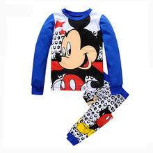 2016 New Girls 2Pcs Mickey Pyjamas Kids Cotton Casual Long Sleeve Lovely Animal Minnie Pajamas For Girls Children Clothing Sets