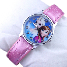 New Snow Queen Princess Elsa Anna Cartoon Watch Leather Quartz Children Kids Wrist Watches Girls Gifts Clock