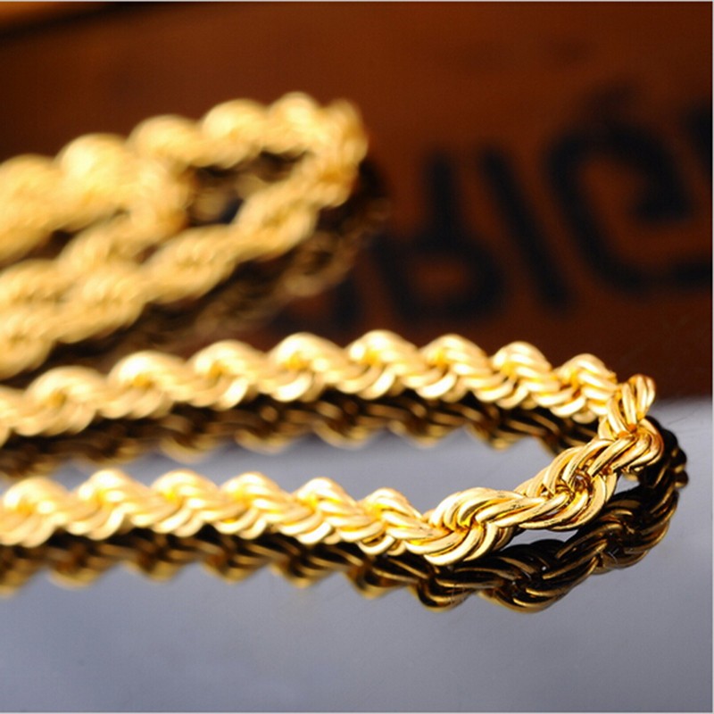 Wholesale-Twisted-Long18K-Gold-Plated-Men-s-Rope-Chain-Necklace-Length-60CM-Width-4mm-Free-Shipping