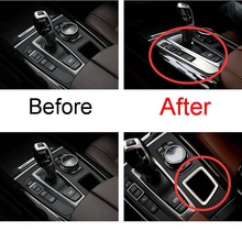 1PCS Car New DIY stainless steel gear button storage box decorative light box cover case for 2009-16 bmw X5 X6 part accessories