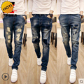 Fashion 2017 Men Hole Ripped Patch Slim Fit Jeans Teenagers Casual Distressed Boys Hip Hop