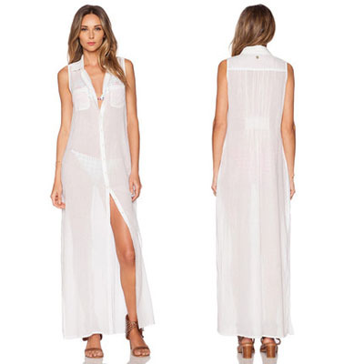 long sleeveless shirt dress