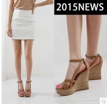 2015 brand new designer women celebrity runway cross strap strappy ankle buckle wrap platform wedge open toe sandals shoes