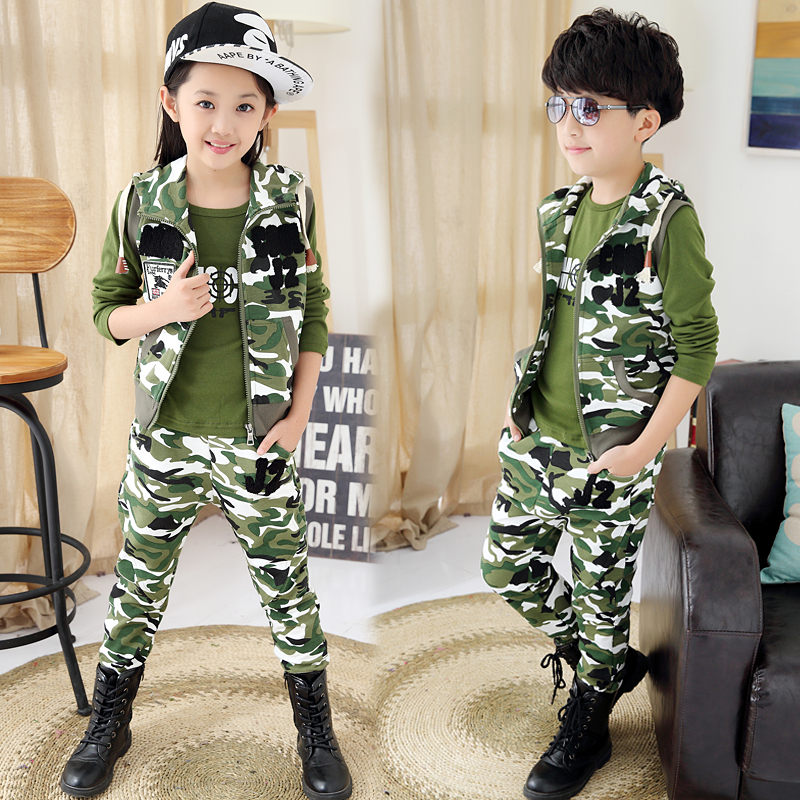 Children's Clothing Male Female Child Spring 2015 Child Sports Set Spring and Autumn Boy Long-sleeve Camouflage Piece Set