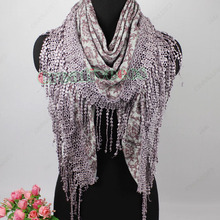 New Stylish Vintage Unique Tribal Style Printed Lace TrimLong Tassel Triangle Scarf Shawl Wrap New