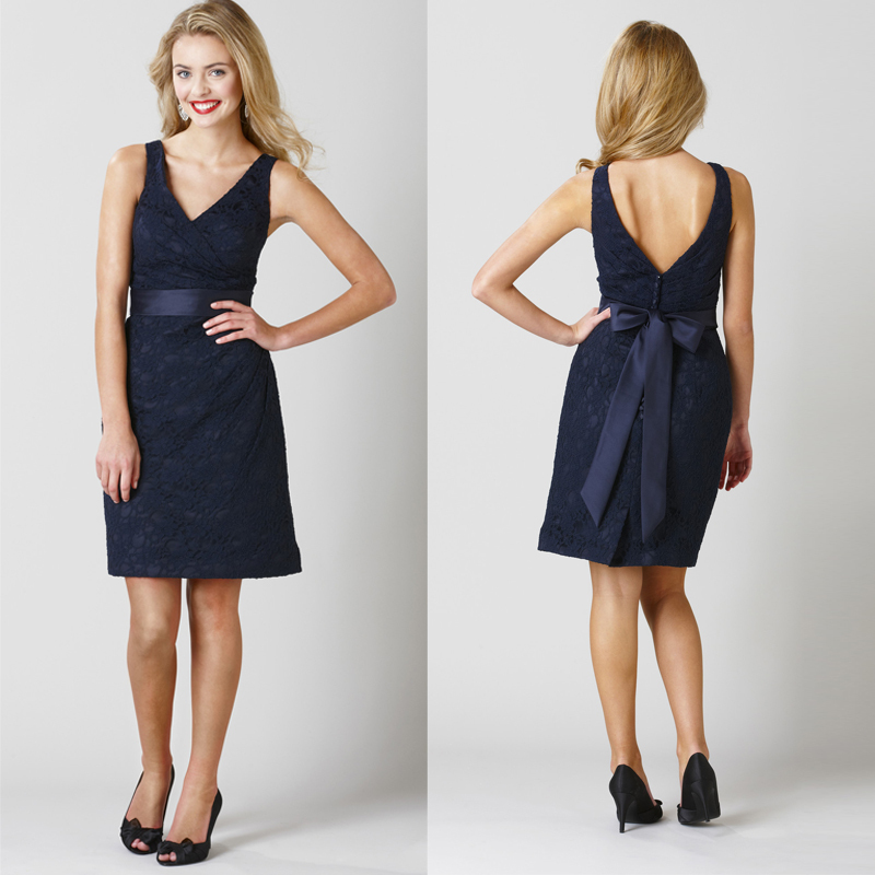 Popular Short Navy Blue Lace Bridesmaid Dresses-Buy Cheap Short ...