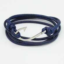 New Fashion Retro Leather Bracelets for men Popular Charismatic Personality bandages Toggle-clasps Anchor bracelets Blue.